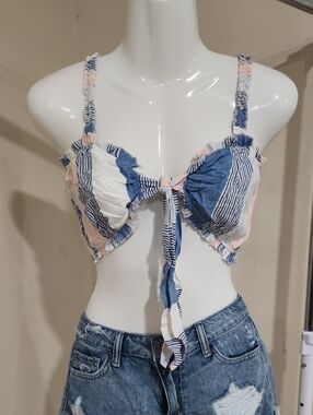 Ocean Drive Blue and Pink Textured Top